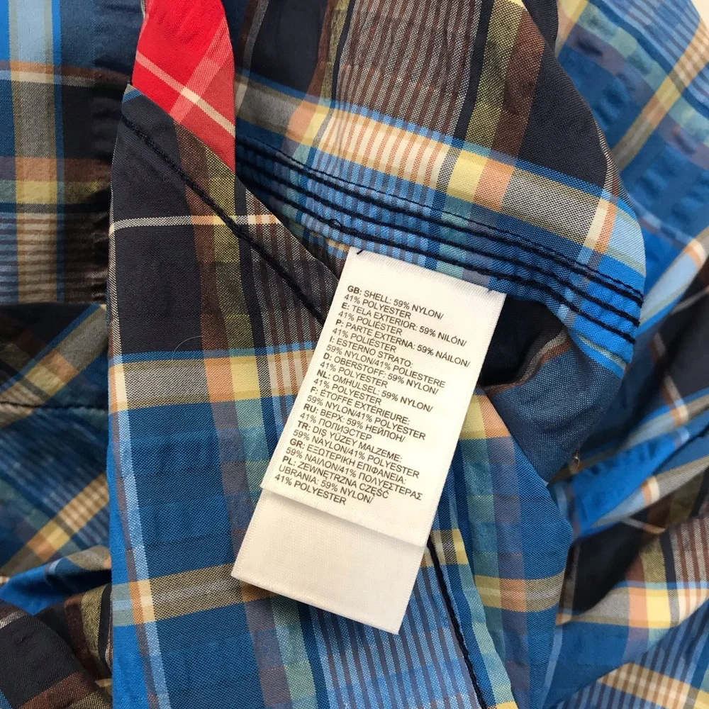 The North Face Shirt Mens‎ L Blue Plaid Short Sleeve Button Up Embroidered Logo.